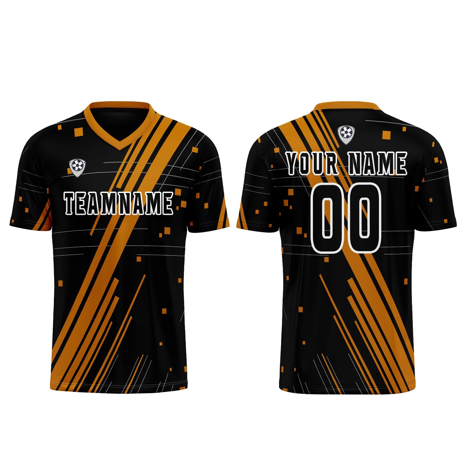 Conjunto personalizado de camiseta de uniforme negra y naranja para niños y adultos