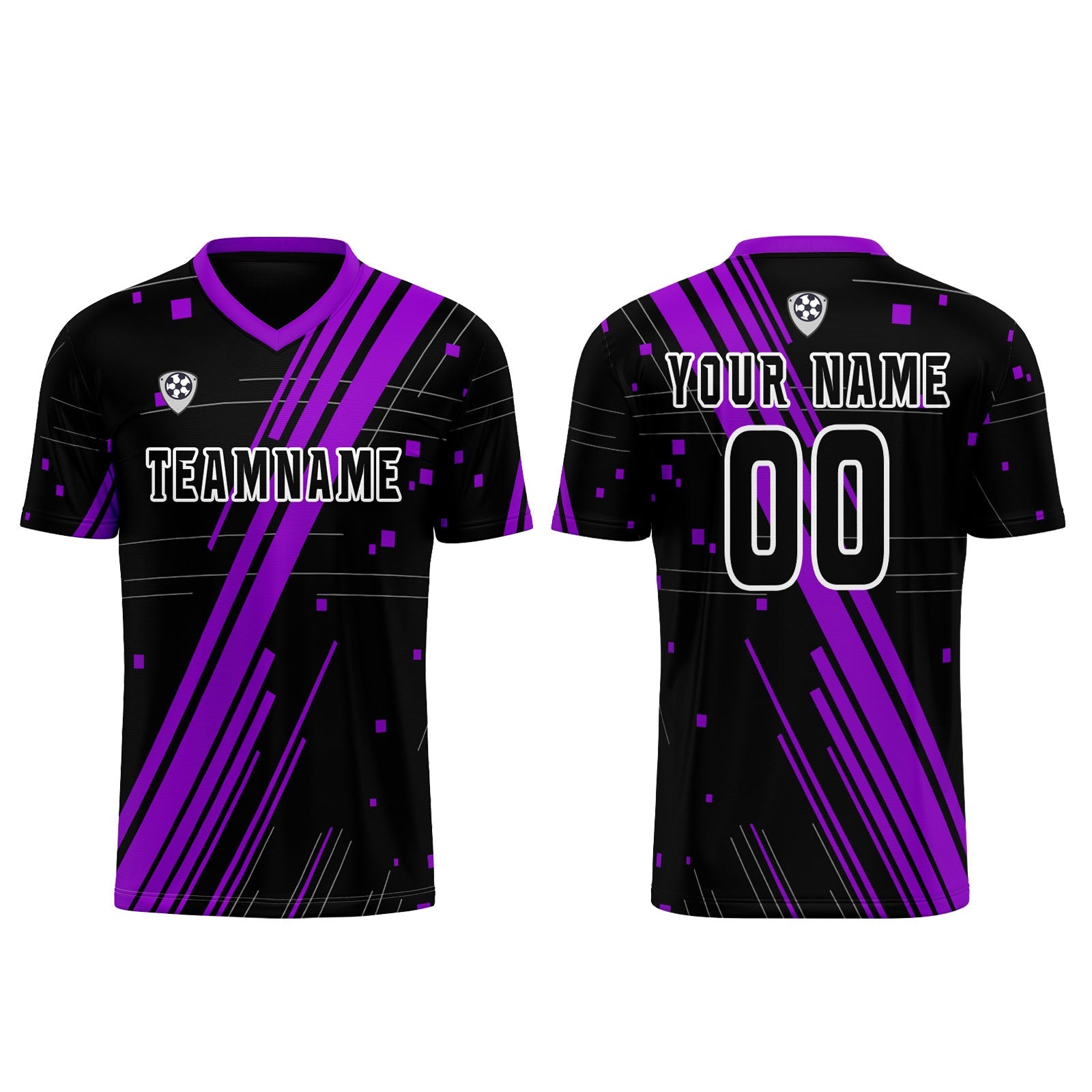 Conjunto personalizado de camiseta de uniforme negra y morada para niños y adultos