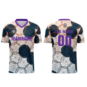 Conjunto personalizado de camiseta de uniforme morado y azul oscuro para niños y adultos