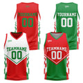 Traje de baloncesto reversible rojo y verde personalizado para adultos y niños