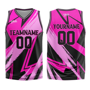Uniforme de baloncesto rosa y negro personalizado con tu logotipo-nombre y número impresos
