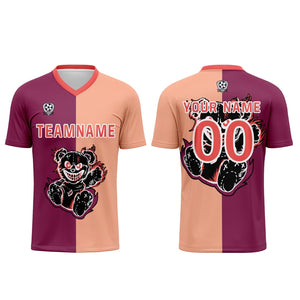 Conjunto personalizado de camiseta de fútbol fucsia y marrón claro para niños y adultos