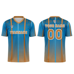Conjunto personalizado de camiseta de uniforme azul y marrón para niños y adultos