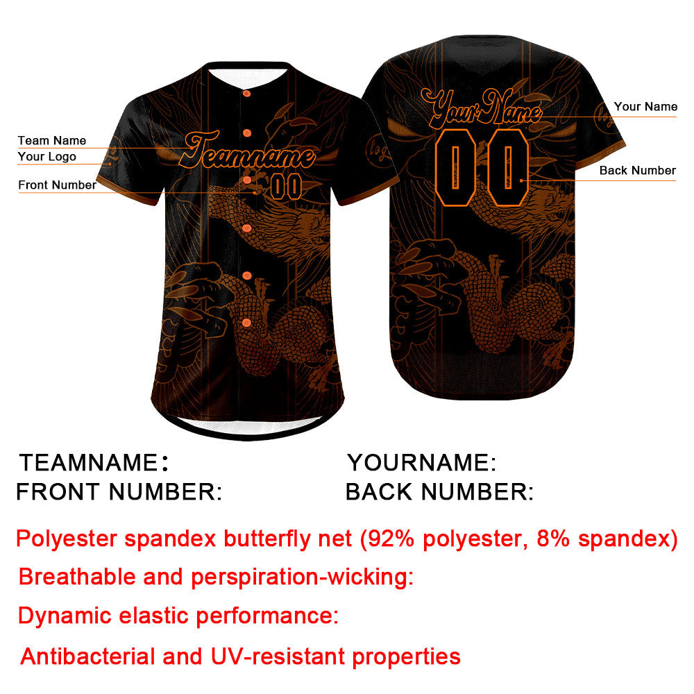 Camiseta de béisbol personalizada marrón y negra con degradado uniformes de equipo con nombre y número