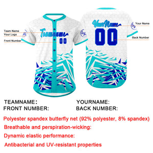 Camiseta de béisbol personalizada blanca y cian con degradado uniformes de equipo personalizados con nombre y número