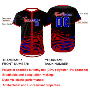 Camiseta de béisbol personalizada roja y azul con degradado uniformes de equipo con nombre y número