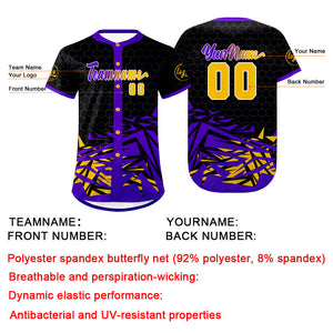 Camiseta de béisbol personalizada negra y morada con degradado uniformes de equipo personalizados con nombre y número