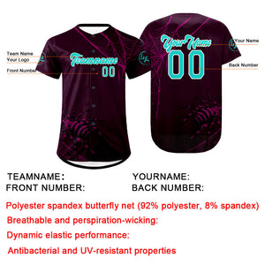 Camiseta de béisbol personalizada en color morado cian con degradado uniformes de equipo personalizados con nombre y número