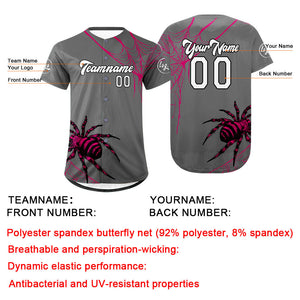 Camiseta de béisbol personalizada gris y rosa con degradado uniformes de equipo con nombre y número