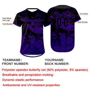 Camiseta de béisbol personalizada negra y morada con degradado uniformes de equipo personalizados con nombre y número