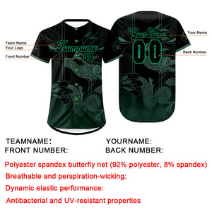 Camiseta de béisbol personalizada verde y negra con degradado uniformes de equipo con nombre y número