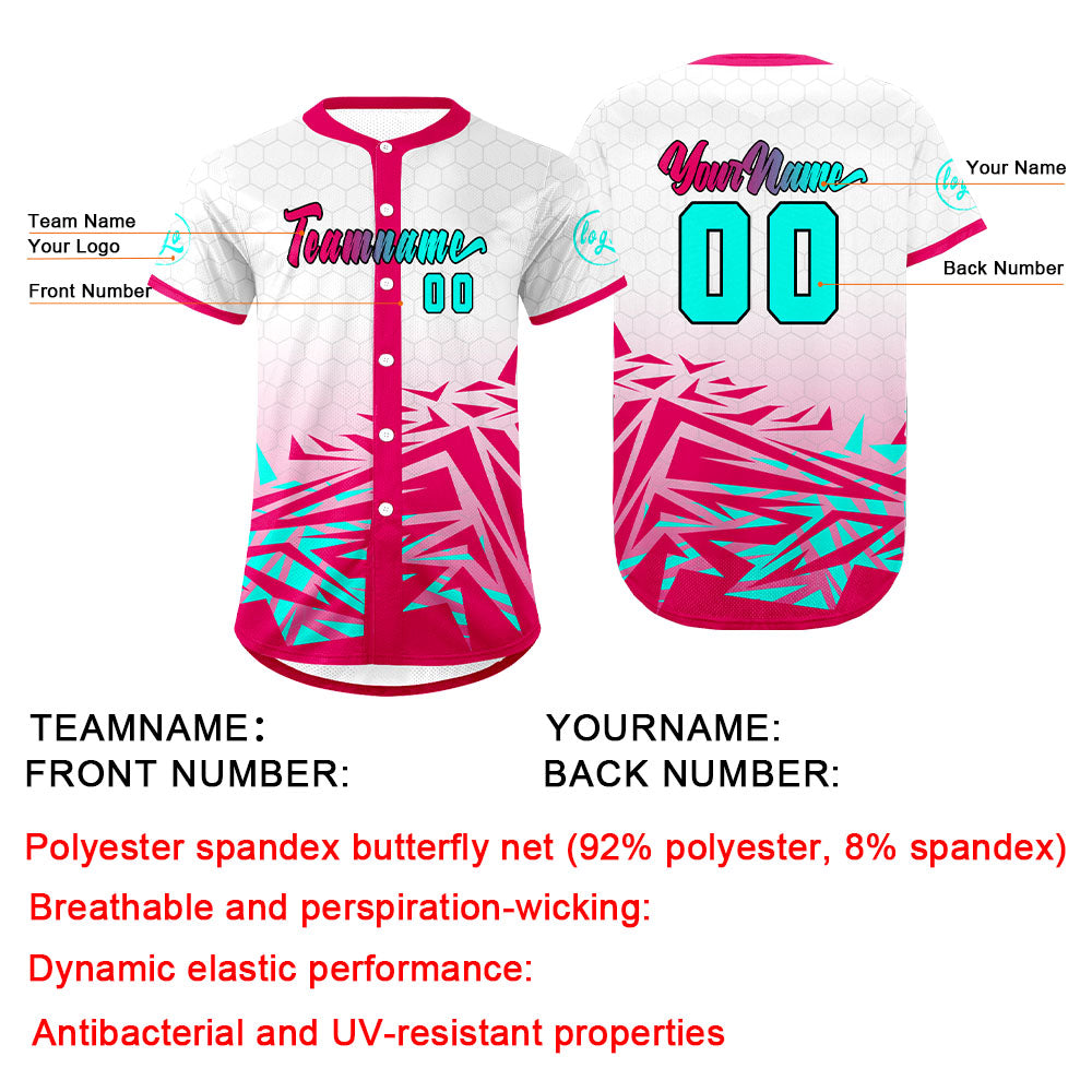 Camiseta de béisbol rosa cian personalizada con degradado uniformes de equipo personalizados con nombre y número