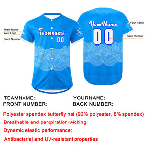 Camiseta de béisbol azul y blanca personalizada con dise?o degradado uniformes de equipo con nombre y número
