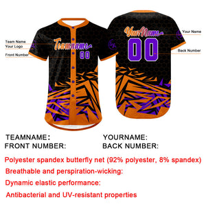 Camiseta de béisbol personalizada naranja y morada con degradado uniformes de equipo personalizados con nombre y número