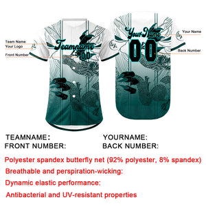Camiseta de béisbol personalizada blanca y cian con degradado uniformes de equipo con nombre y número
