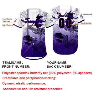 Camiseta de béisbol personalizada blanca y morada con degradado uniformes de equipo personalizados con nombre y número