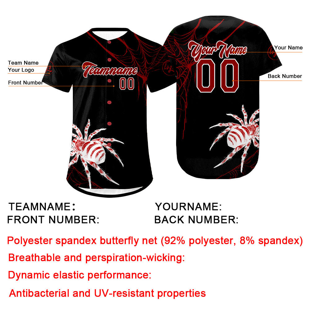 Camiseta de béisbol personalizada negra y roja con degradado uniformes de equipo con nombre y número