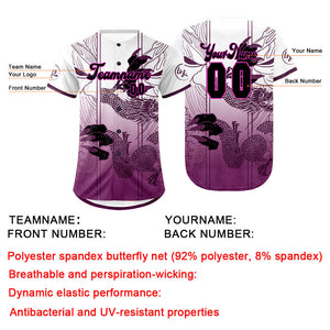 Camiseta de béisbol personalizada morada y blanca con degradado uniformes de equipo personalizados con nombre y número