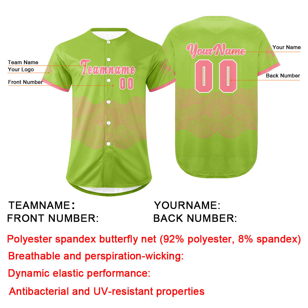 Camiseta de béisbol personalizada verde y rosa con degradado uniformes de equipo con nombre y número
