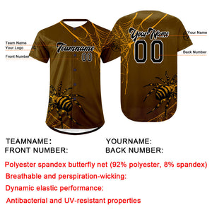 Camiseta de béisbol personalizada marrón y amarilla con degradado uniformes de equipo con nombre y número