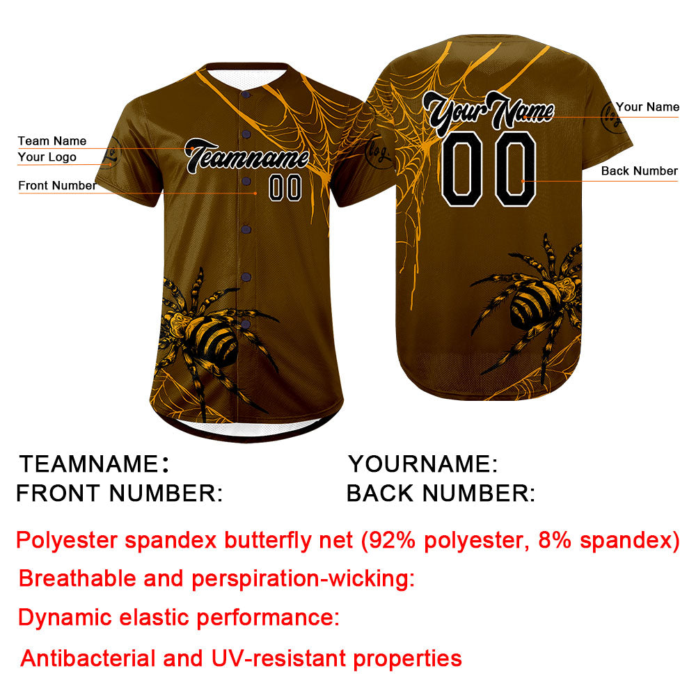 Camiseta de béisbol personalizada marrón y amarilla con degradado uniformes de equipo con nombre y número