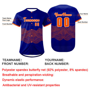 Camiseta de béisbol personalizada azul y naranja con degradado uniformes de equipo con nombre y número