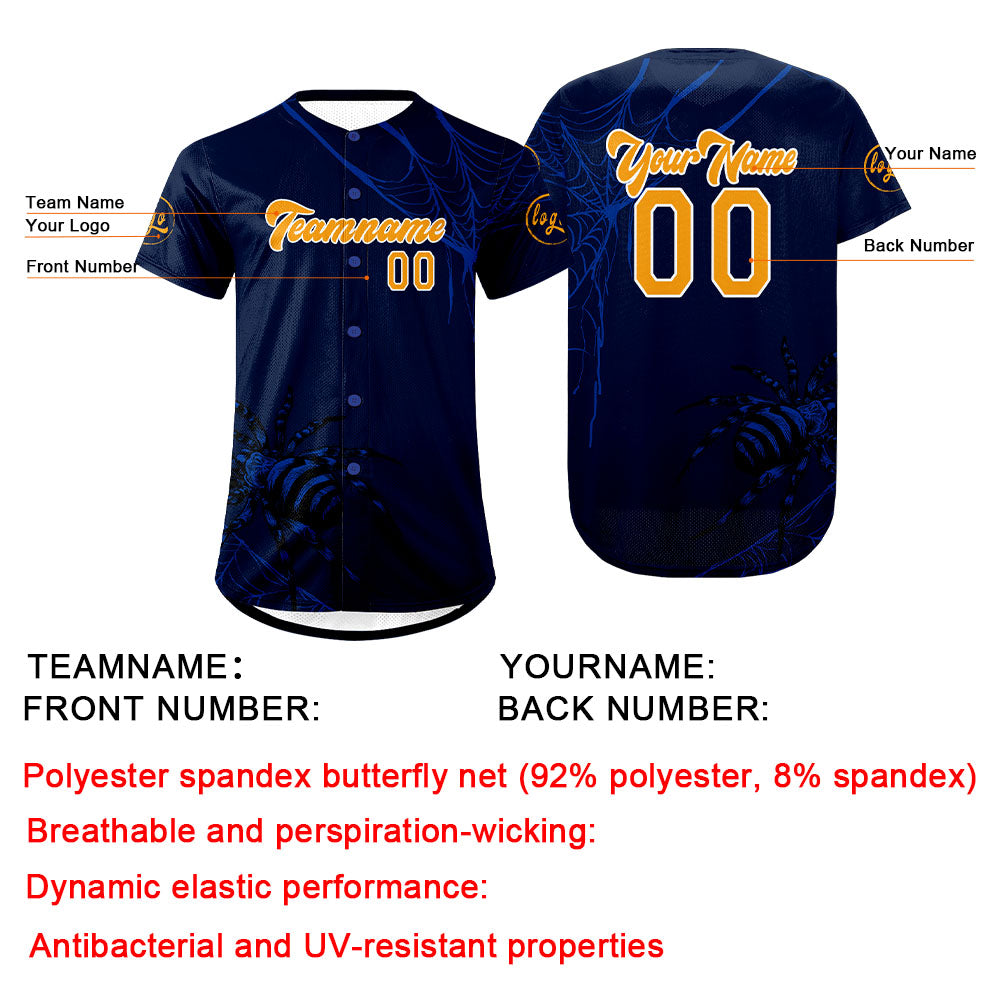 Camiseta de béisbol personalizada azul y naranja con degradado uniformes de equipo con nombre y número