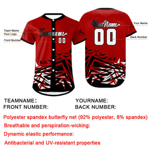 Camiseta de béisbol personalizada roja y negra con degradado uniformes de equipo con nombre y número