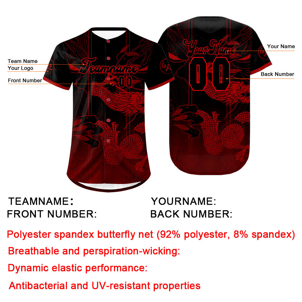 Camiseta de béisbol personalizada roja y negra con dise?o degradado uniformes de equipo con nombre y número