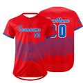 Camiseta de béisbol personalizada roja y azul con degradado uniformes de equipo con nombre y número