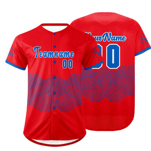 Camiseta de béisbol personalizada roja y azul con degradado uniformes de equipo con nombre y número