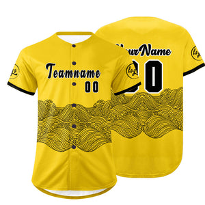 Camiseta de béisbol personalizada amarilla y negra con degradado uniformes de equipo personalizados con nombre y número