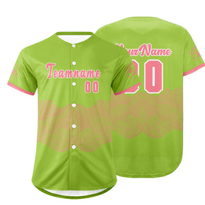 Camiseta de béisbol personalizada verde y rosa con degradado uniformes de equipo con nombre y número