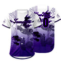 Camiseta de béisbol personalizada blanca y morada con degradado uniformes de equipo personalizados con nombre y número