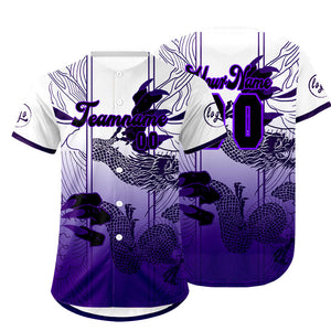 Camiseta de béisbol personalizada blanca y morada con degradado uniformes de equipo personalizados con nombre y número