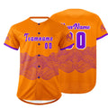Camiseta de béisbol personalizada naranja y morada con degradado uniformes de equipo personalizados con nombre y número