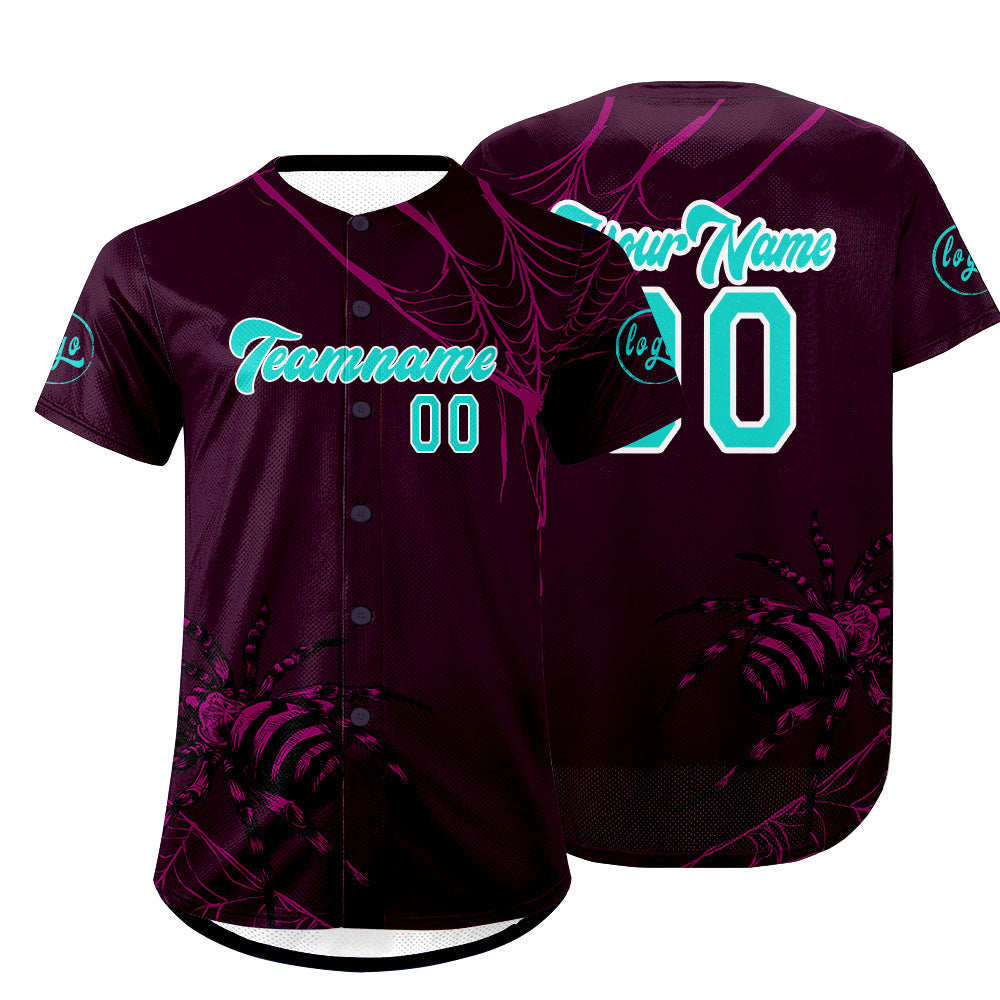Camiseta de béisbol personalizada en color morado cian con degradado uniformes de equipo personalizados con nombre y número