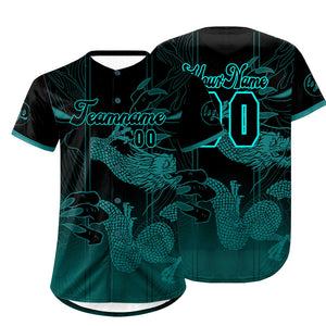 Camiseta de béisbol personalizada negra y cian con degradado uniformes de equipo con nombre y número