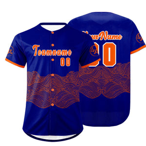 Camiseta de béisbol personalizada azul y naranja con degradado uniformes de equipo con nombre y número