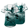 Camiseta de béisbol personalizada blanca y cian con degradado uniformes de equipo con nombre y número