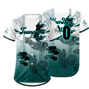 Camiseta de béisbol personalizada blanca y cian con degradado uniformes de equipo con nombre y número