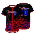 Camiseta de béisbol personalizada roja y azul con degradado uniformes de equipo con nombre y número