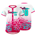 Camiseta de béisbol rosa cian personalizada con degradado uniformes de equipo personalizados con nombre y número