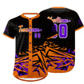 Camiseta de béisbol personalizada naranja y morada con degradado uniformes de equipo personalizados con nombre y número