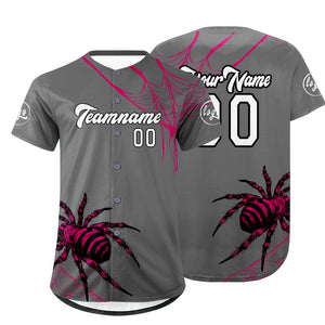 Camiseta de béisbol personalizada gris y rosa con degradado uniformes de equipo con nombre y número