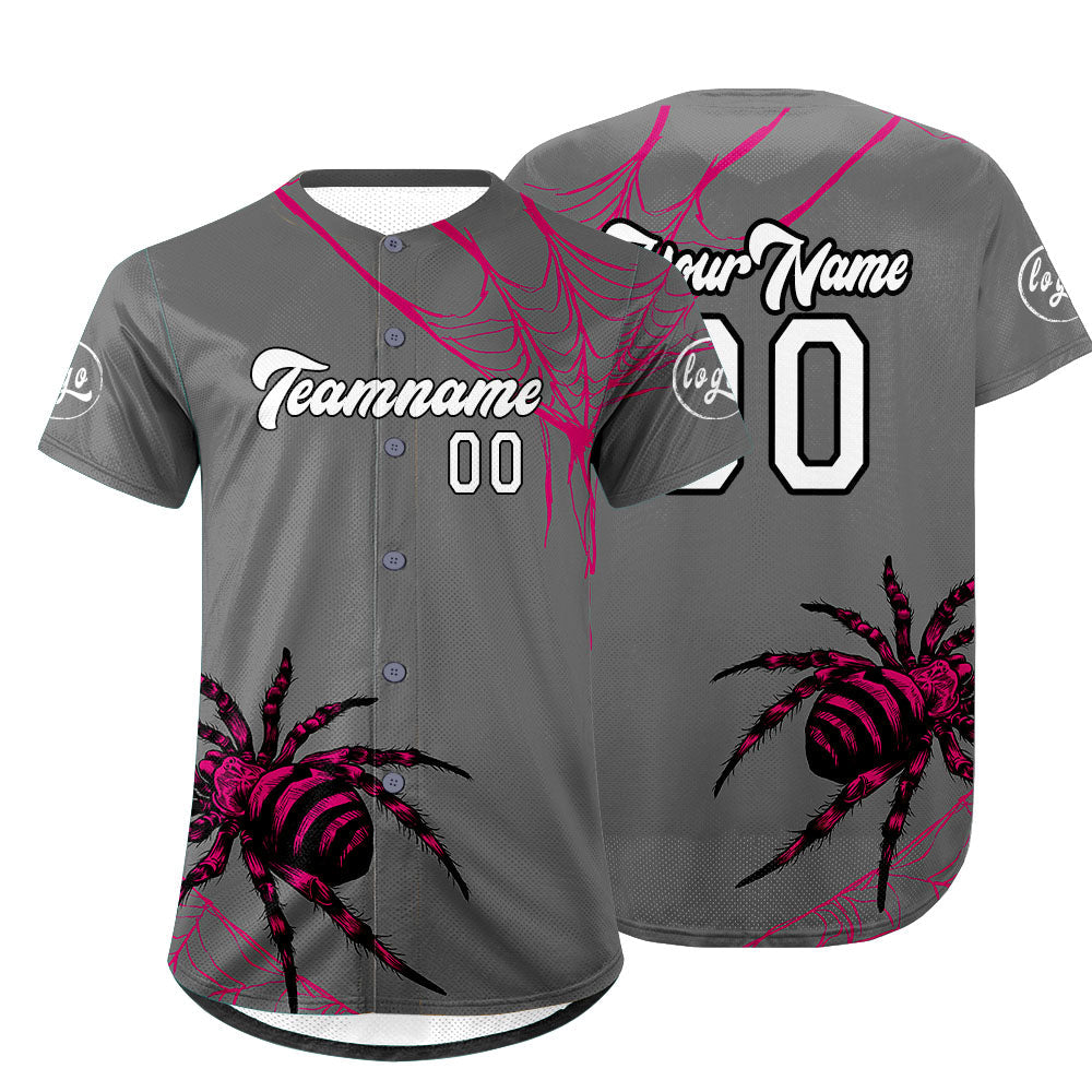 Camiseta de béisbol personalizada gris y rosa con degradado uniformes de equipo con nombre y número