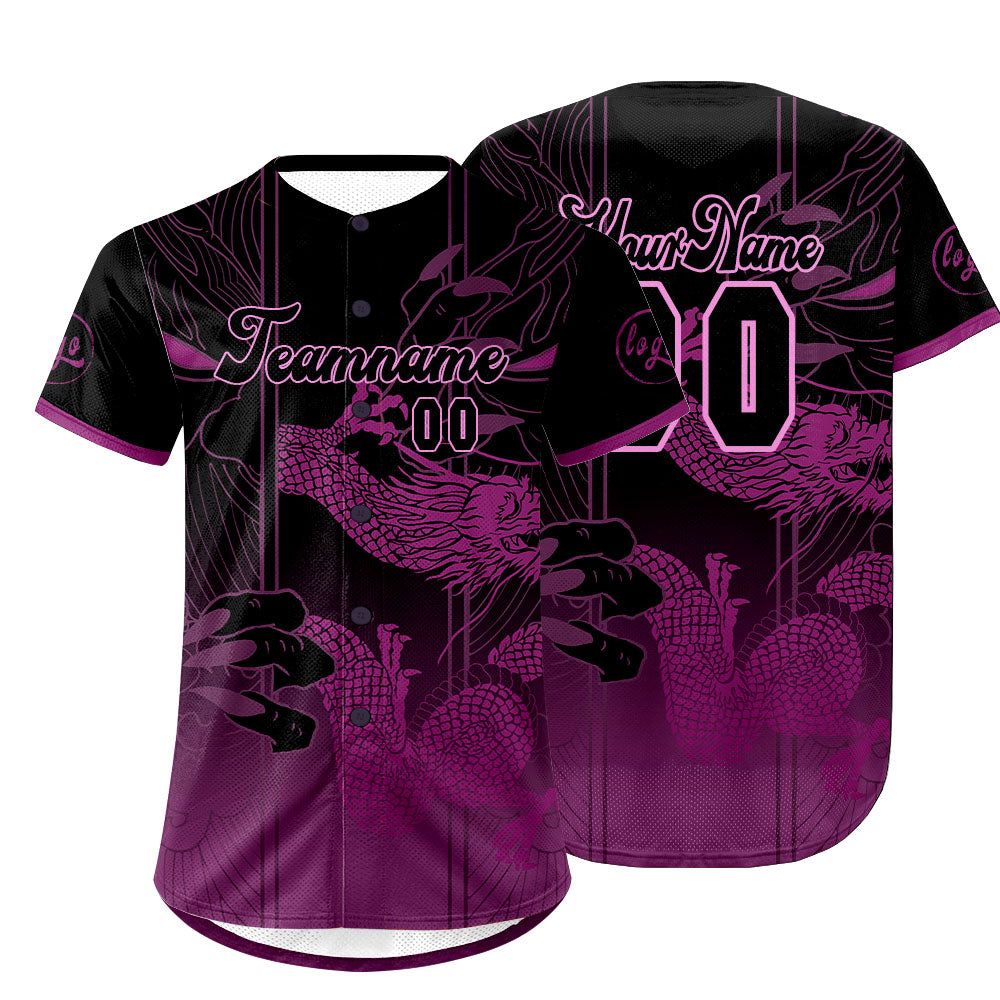 Camiseta de béisbol personalizada morada y negra con degradado uniformes de equipo personalizados con nombre y número