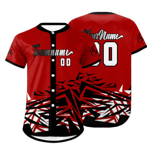Camiseta de béisbol personalizada roja y negra con degradado uniformes de equipo con nombre y número