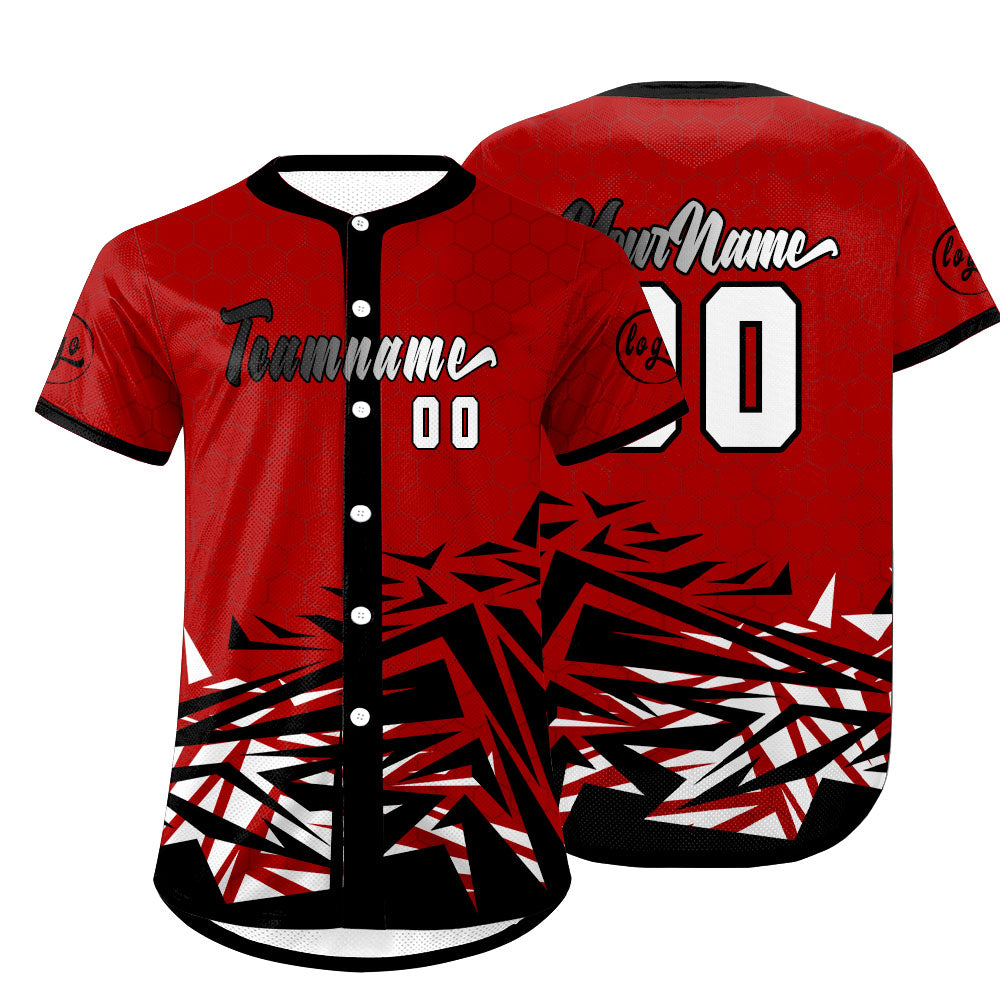 Camiseta de béisbol personalizada roja y negra con degradado uniformes de equipo con nombre y número