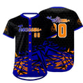 Camiseta de béisbol personalizada negra y azul con degradado uniformes de equipo con nombre y número